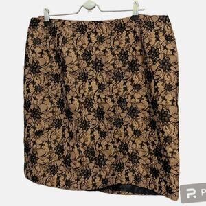 Talbots Women's Size 16 Petite Lace Pencil Mini Skirt Black Tan Lined Zip Up NWT